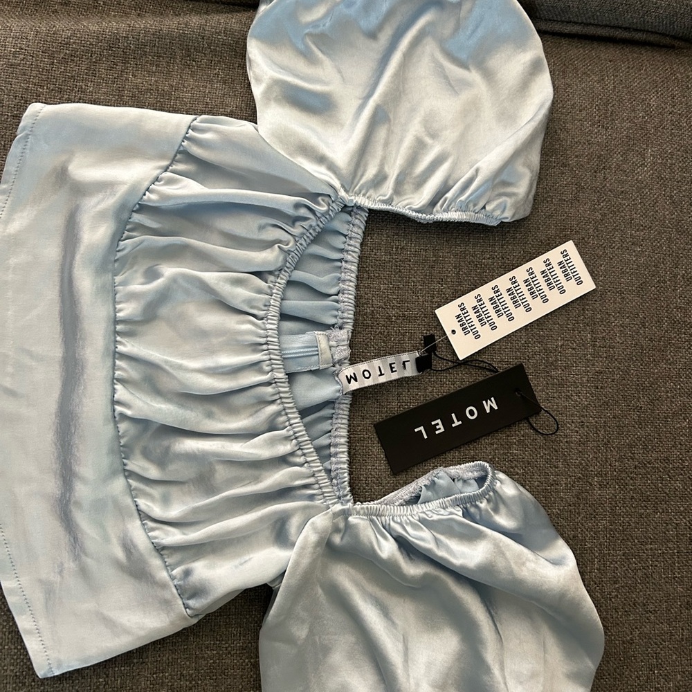 Motel Rocks Sky Blue Satin Top
